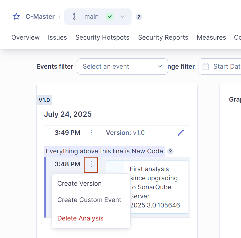 Deleting your SonarQube project's snapshot.